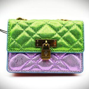 KURT GEIGER Micro Brixton Two-Tone Quilted Green/ Purple Multi Crossbody Bag